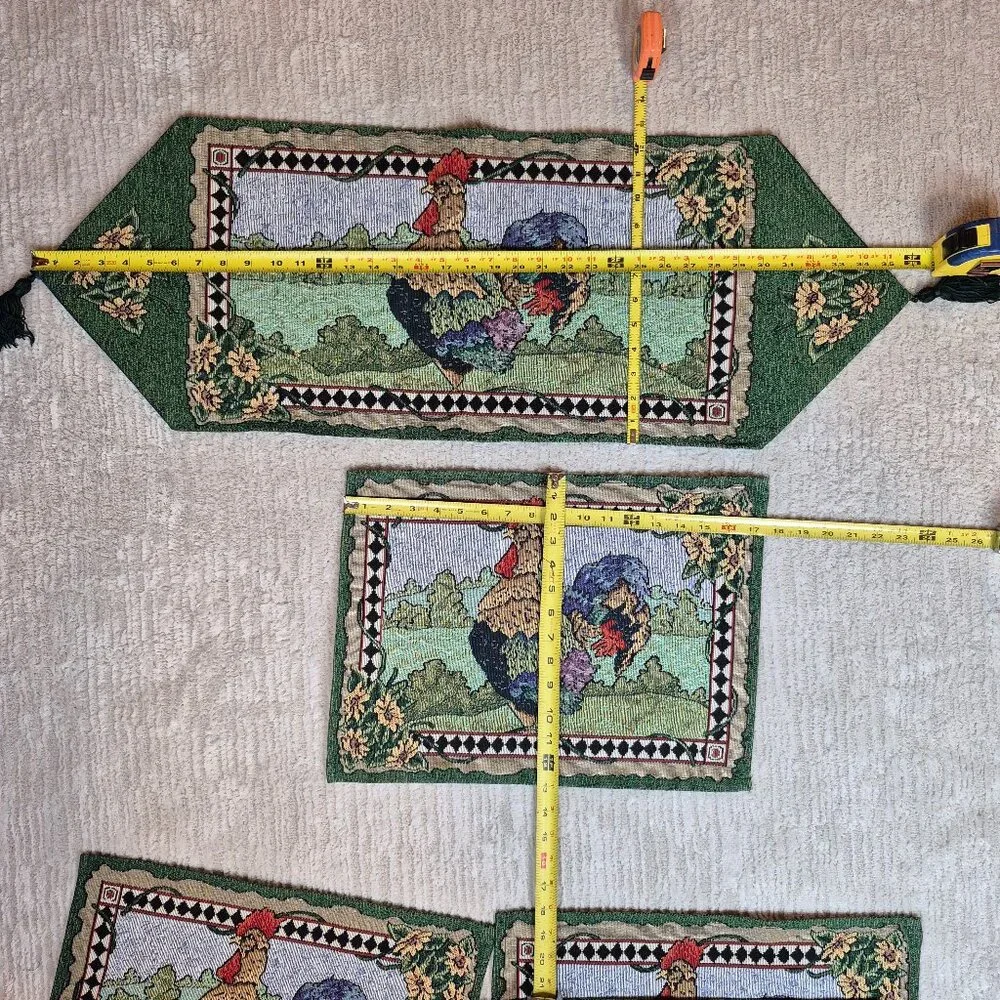 Tapestry Tassel Rooster Table Runner & 4 Placemats
